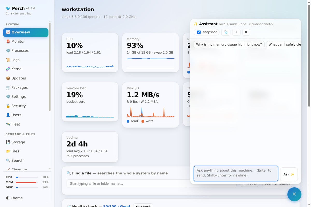 AI assistant docked over the current page