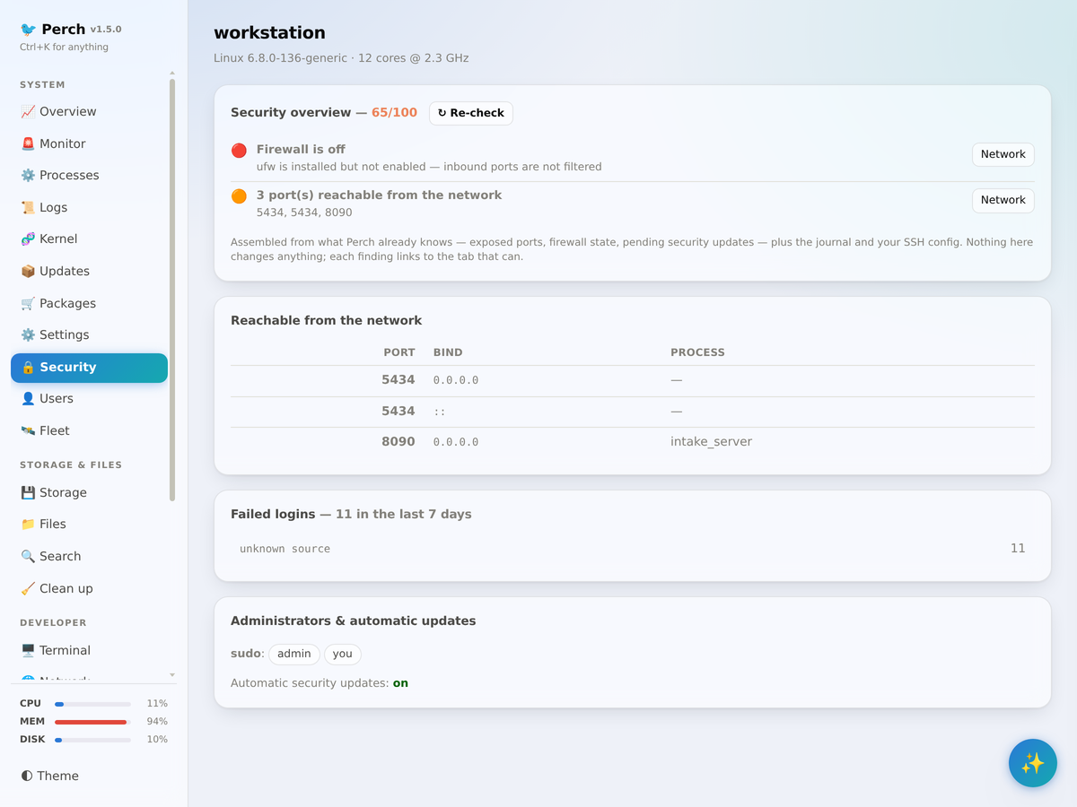 Security overview with scored findings